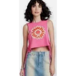 Wild Fable Side Tie Cropped Floral Muscle Tank Pink Size XS